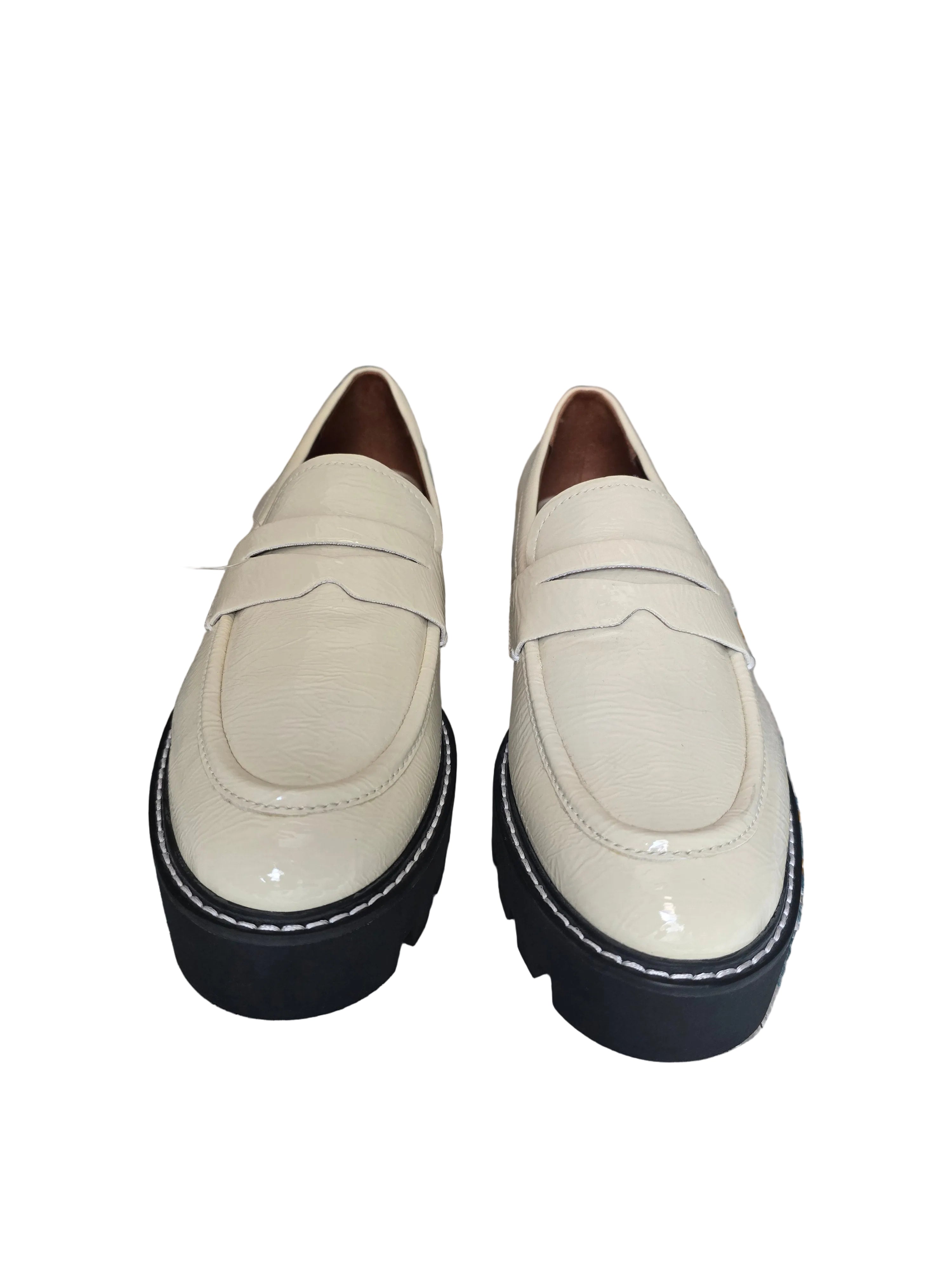 Franco Sarto Cream Loafers with Black Soles