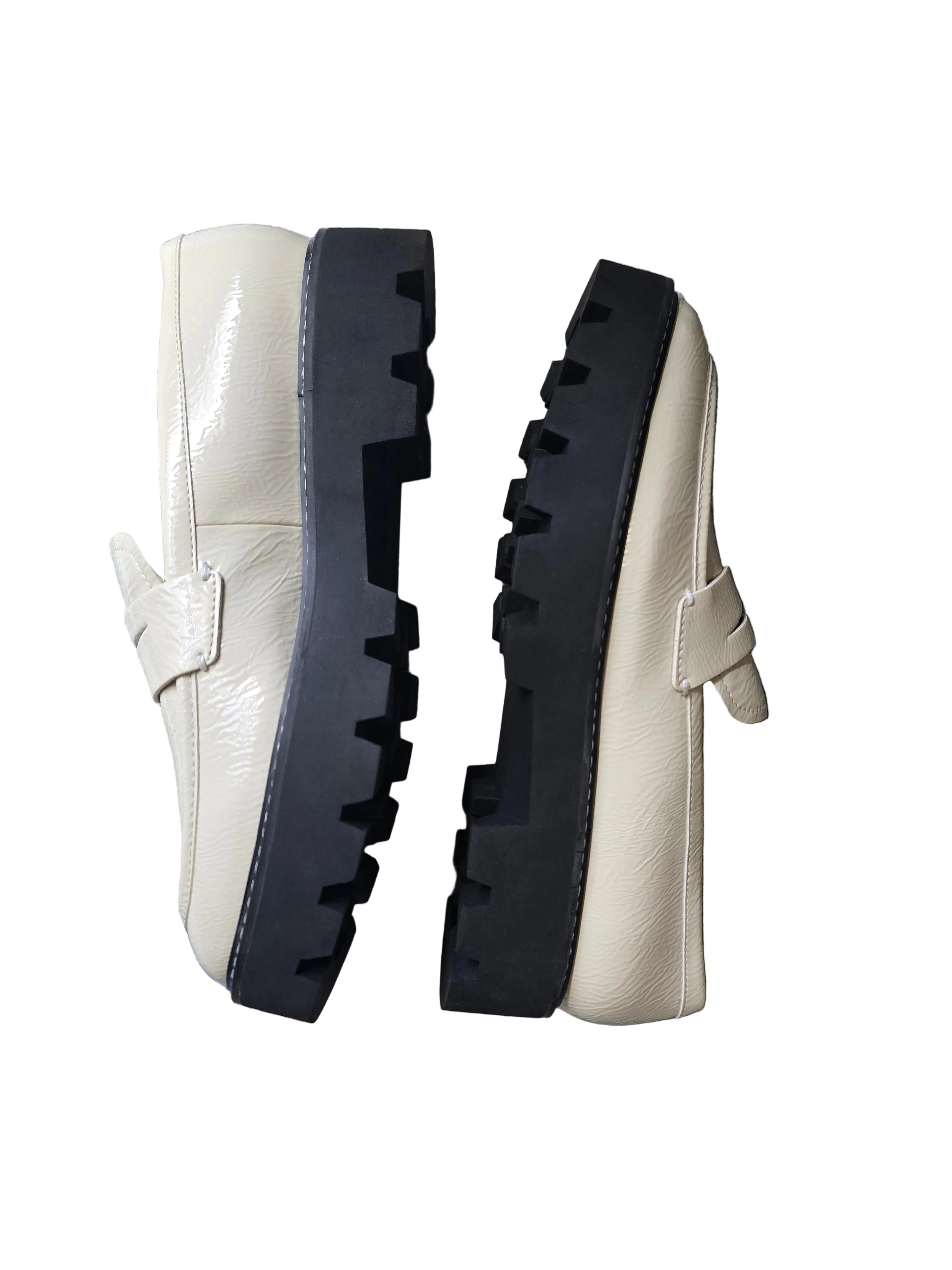 Franco Sarto Cream Loafers with Black Soles