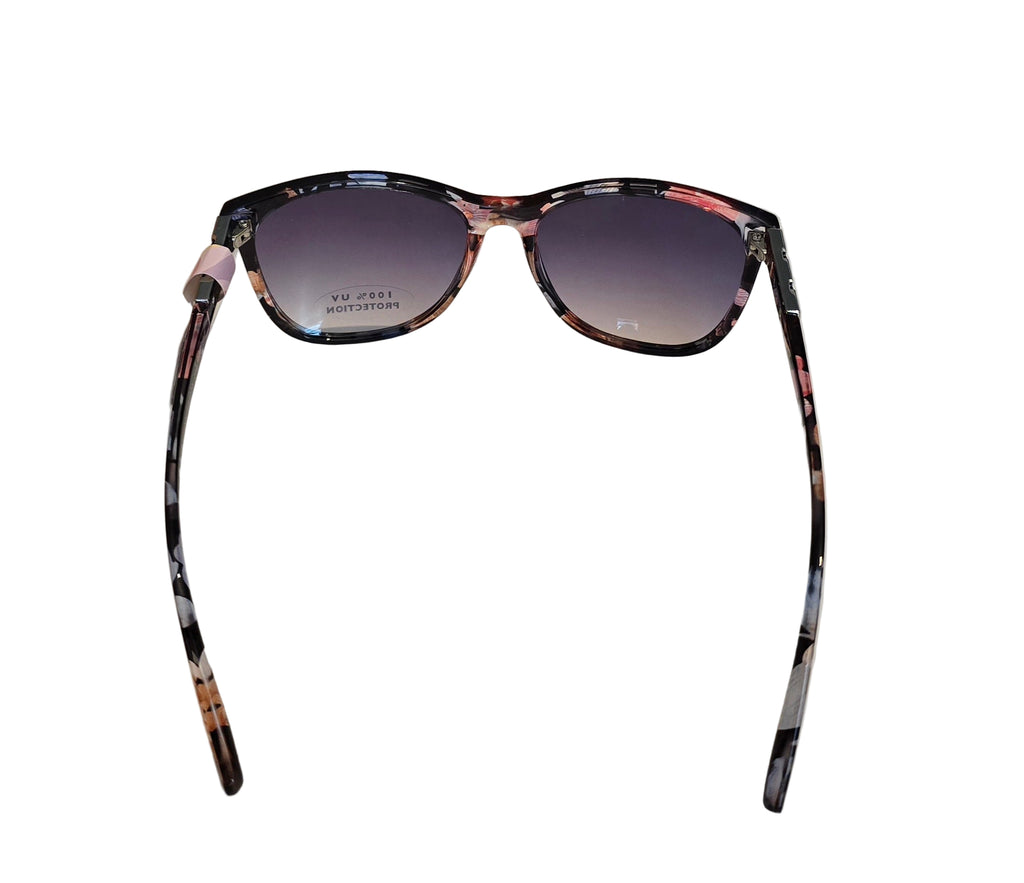 Sunglasses with a floral pattern on a light gray background