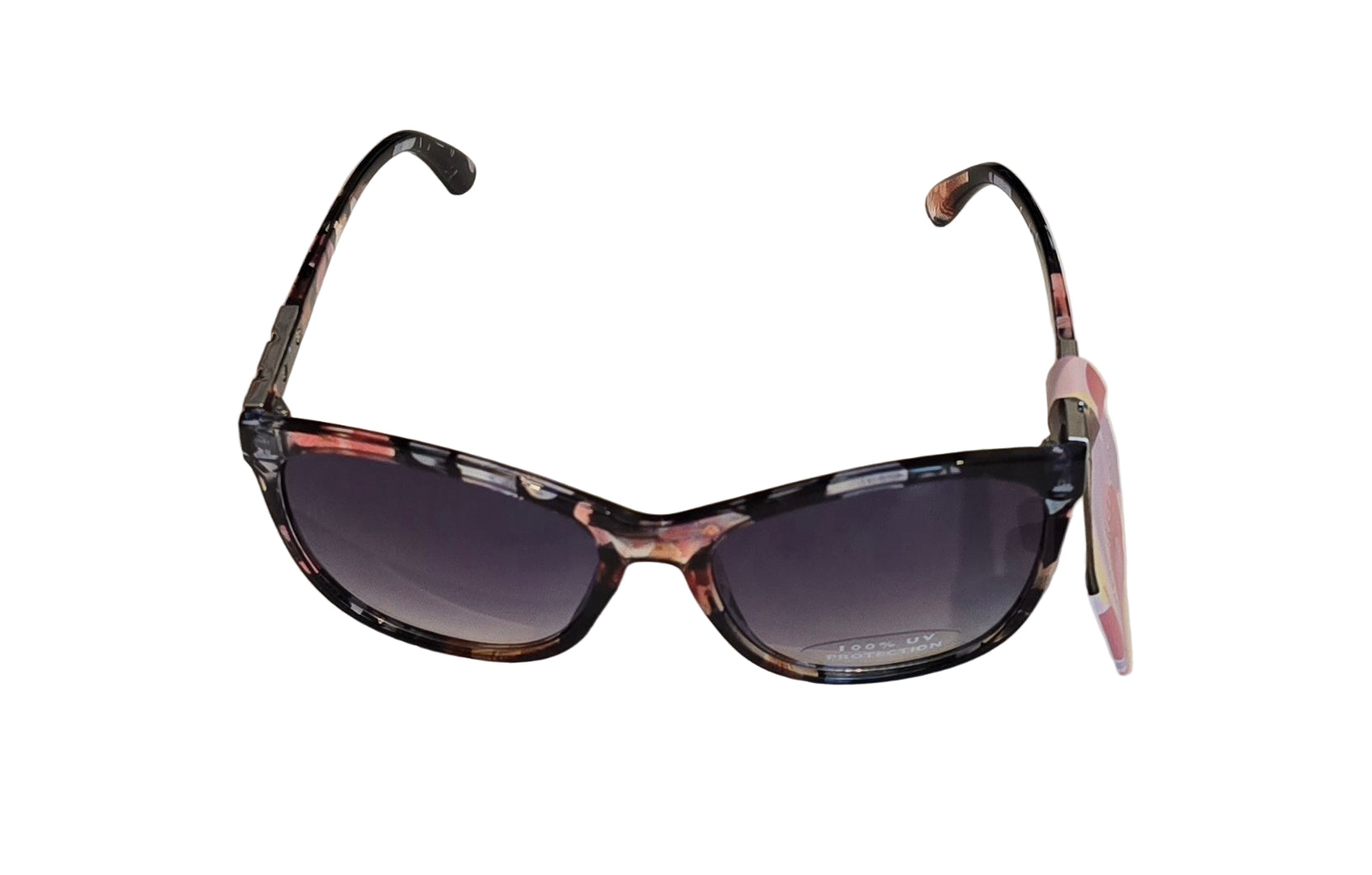 Sunglasses with a floral pattern on a light gray background